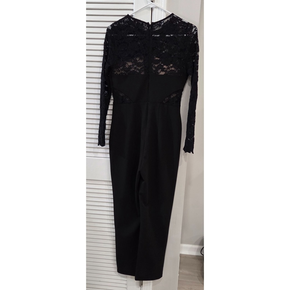 Express Elegant Black Jumpsuit with Sheer Floral Lace Long Sleeves Size S/P